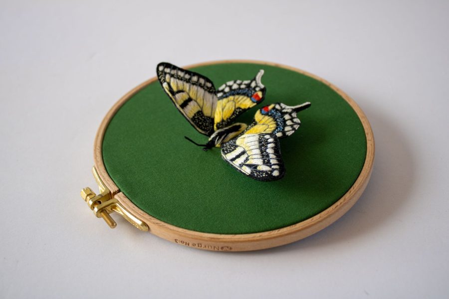 Wings worked with the wireslip technique give this Old World Swallowtail butterfly a 3-dimensional, life-like look