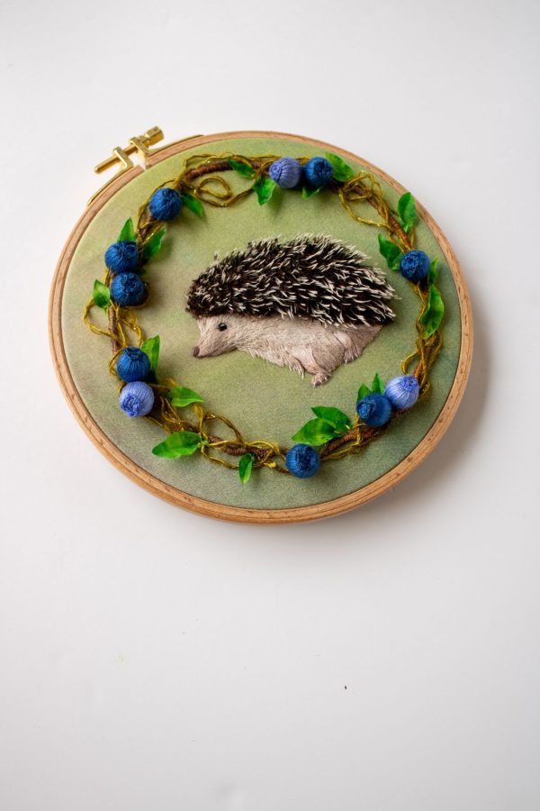 A hedgehog stitched with the padded applique technique